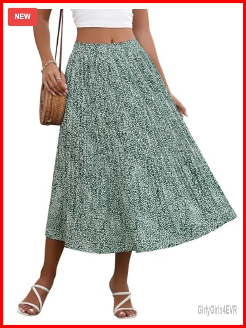 High Waisted Pleated Midi Skirt A-Line Swing with Pockets